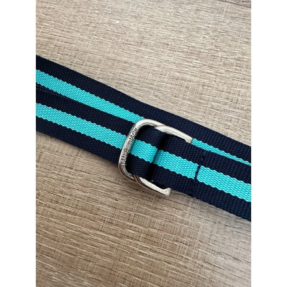 Janie & Jack Boys Nylon D-Ring Belt 2T-3 Navy & Teal Striped Design